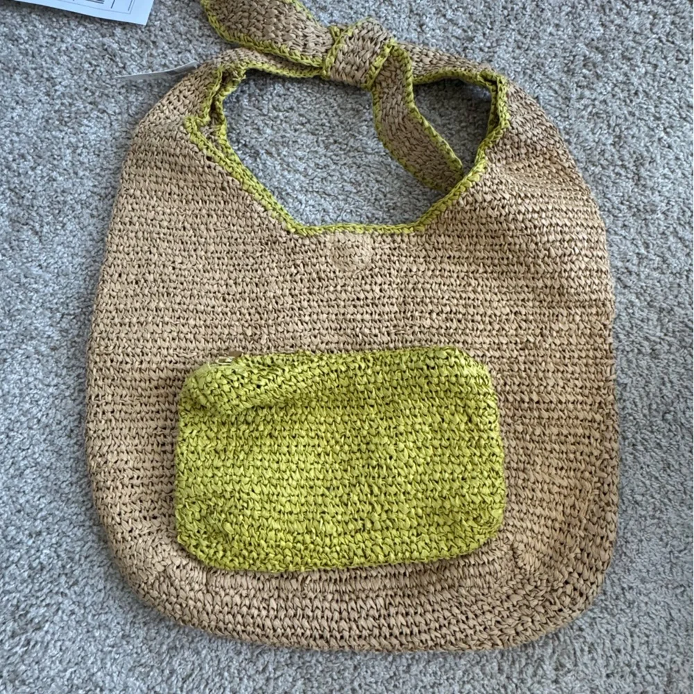 Anthropologie Woven Straw Shoulder Bag in Natural with Yellow Trim - Picture 5 of 7